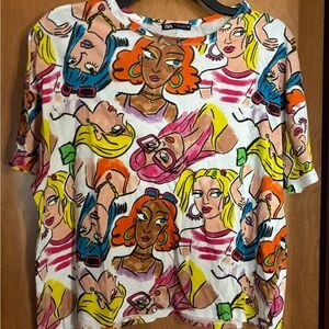 Zara Pop Art Graphic Short Sleeve Tee Size Large